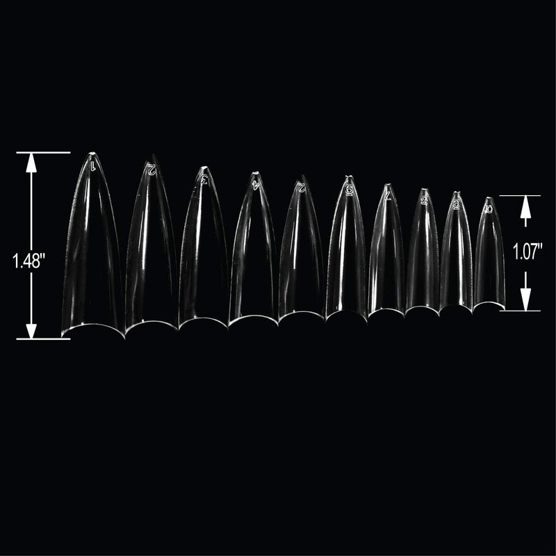 VIVACE Clear Long Stiletto 500pcs Artificial Fake Gel Nail Tips,10 Sizes With Clear Plastic Case For Nail Salon - Image 3